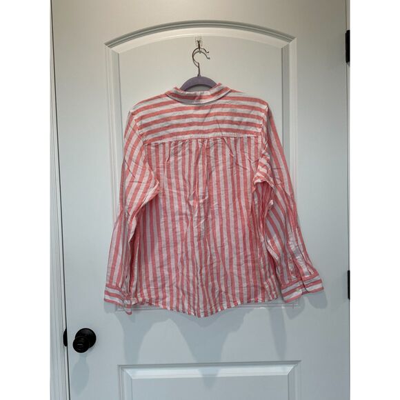 NWT J. Crew Factory Linen Blend Button Down Pink White Stripe Shirt Size XL - Picture 2 of 6